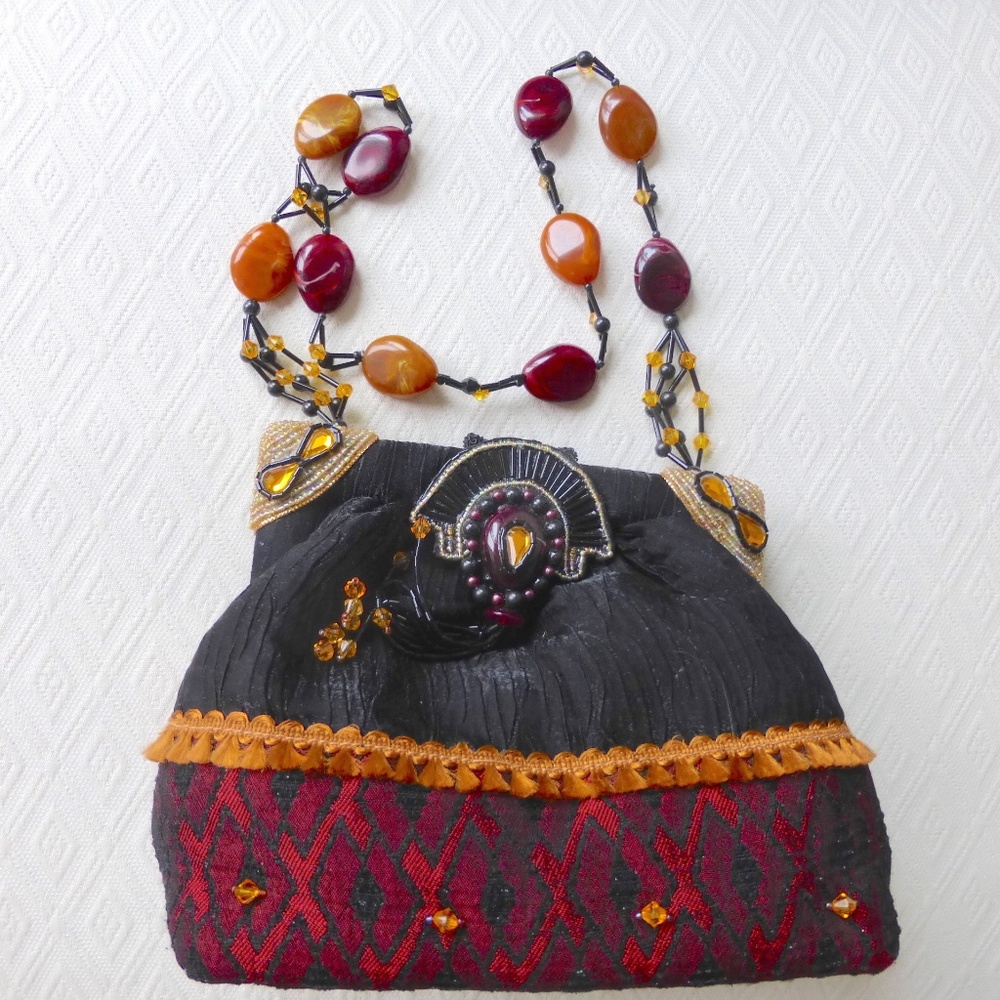 MARY FRANCES bag FRINGE AMBER BEADED EVENING Nwot